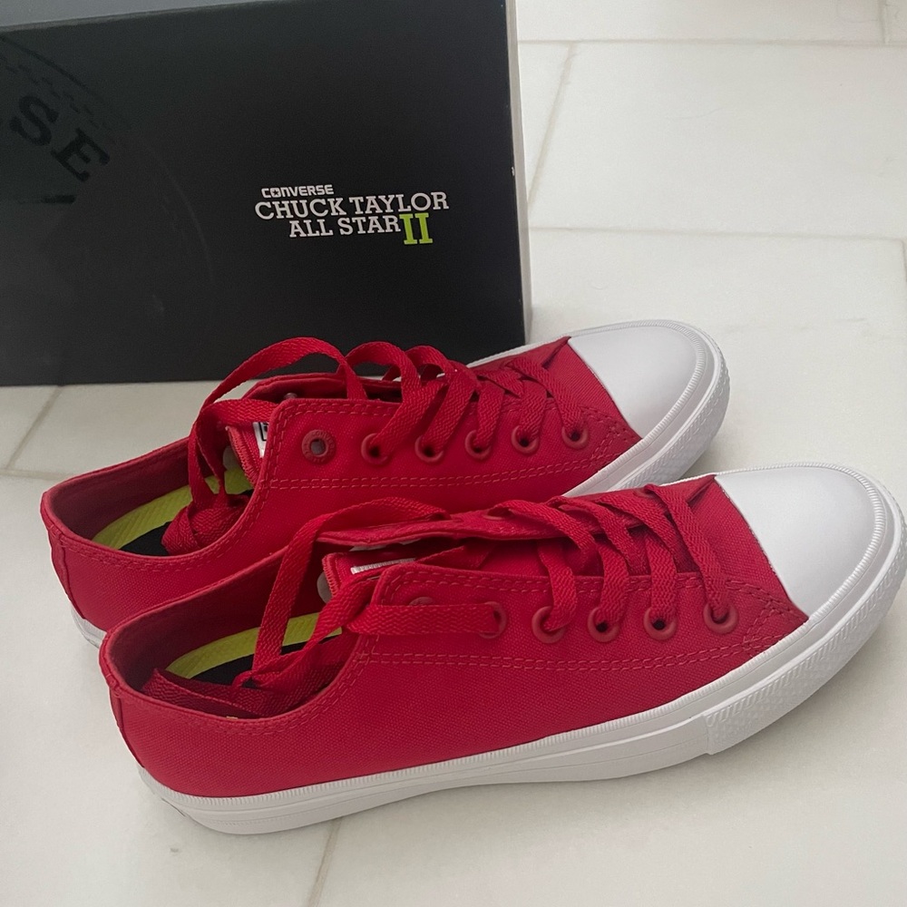 Converse Red Canvas Low Top Sneakers with White Soles - Brand New in Box.